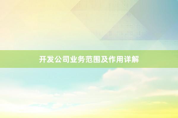 开发公司业务范围及作用详解